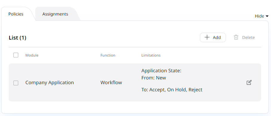 Company Application policy
